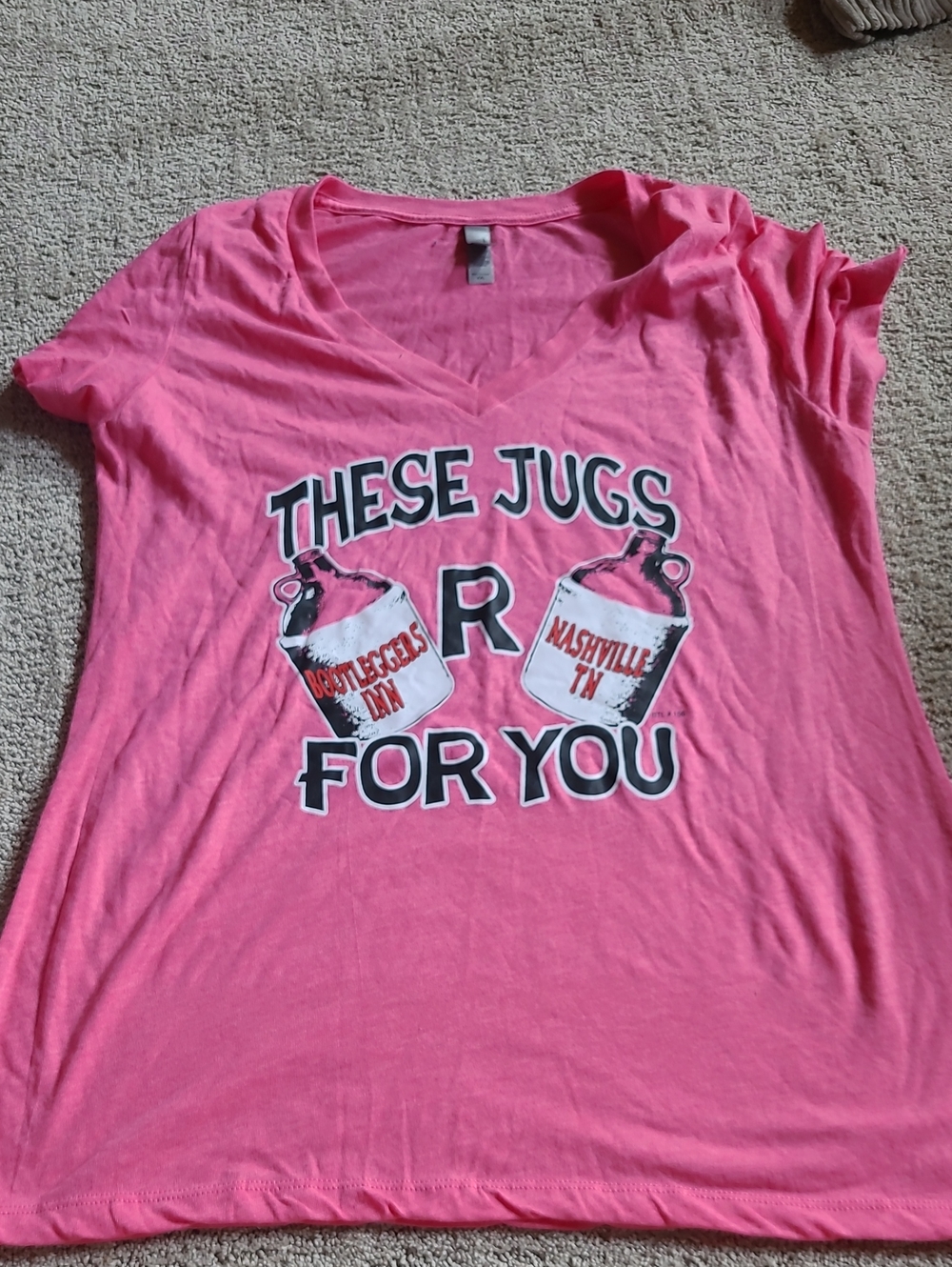 Next Level Apparel Pink V-Neck Graphic Tee - 'These Jugs R For You'